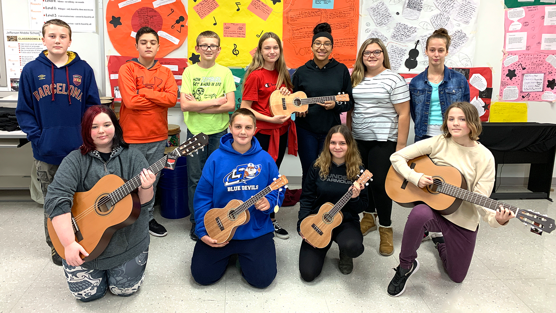 Jefferson Middle School Students Receive New Guitars, Ukuleles Thanks To Grant