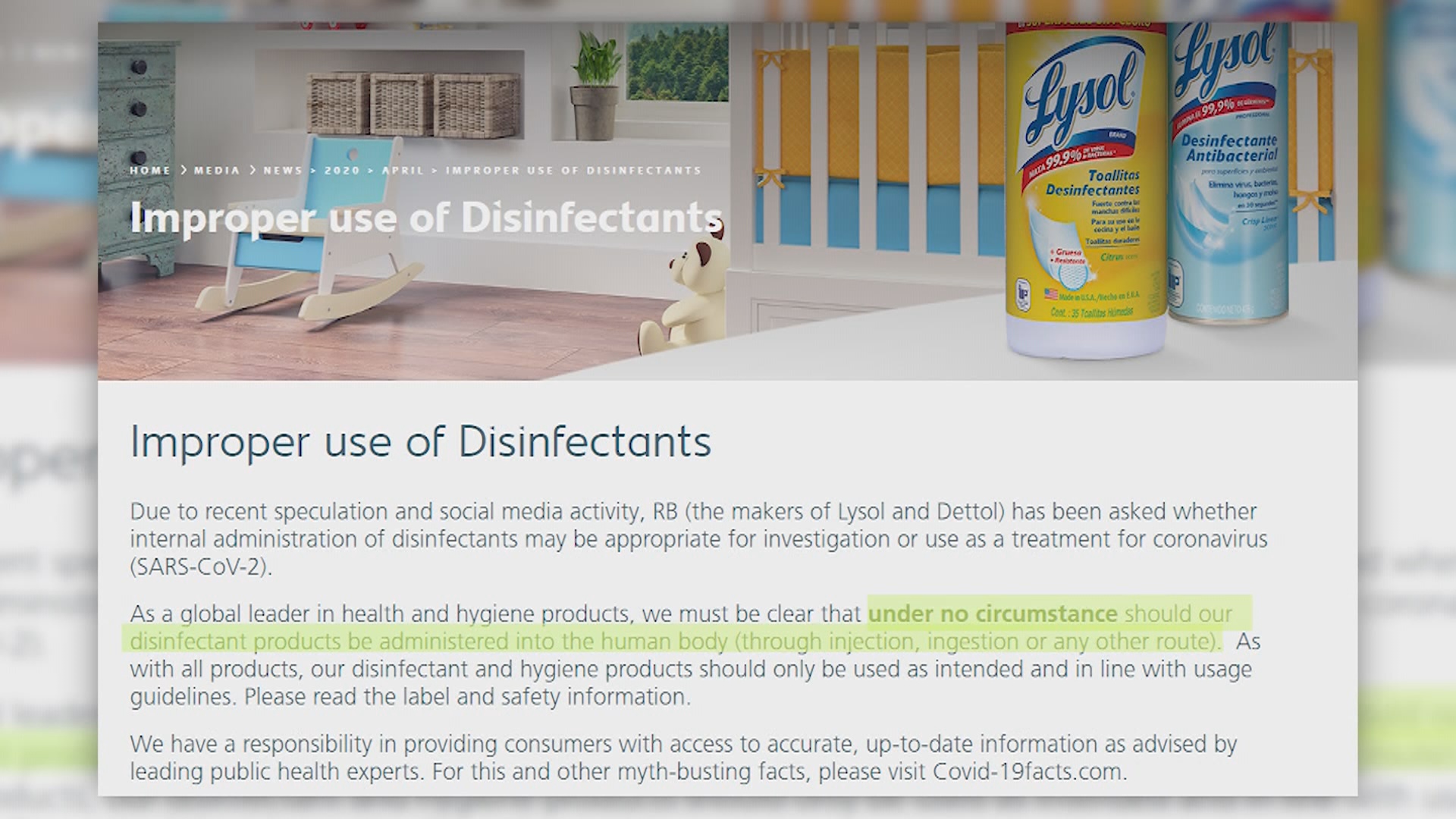 Lysol Maker: Don’t Drink Our Cleaning Products