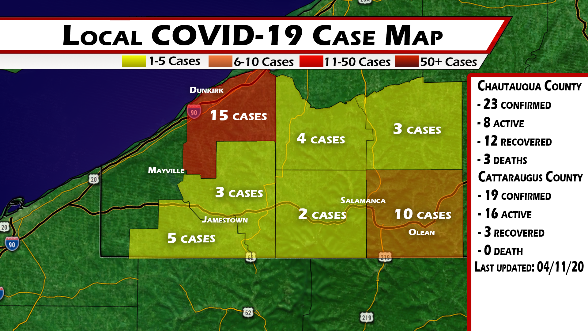 Cattaraugus County Reports Four New COVID-19 Cases Saturday
