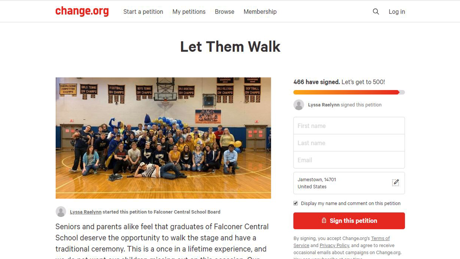 Falconer High School Seniors Petition For Traditional Graduation WNY