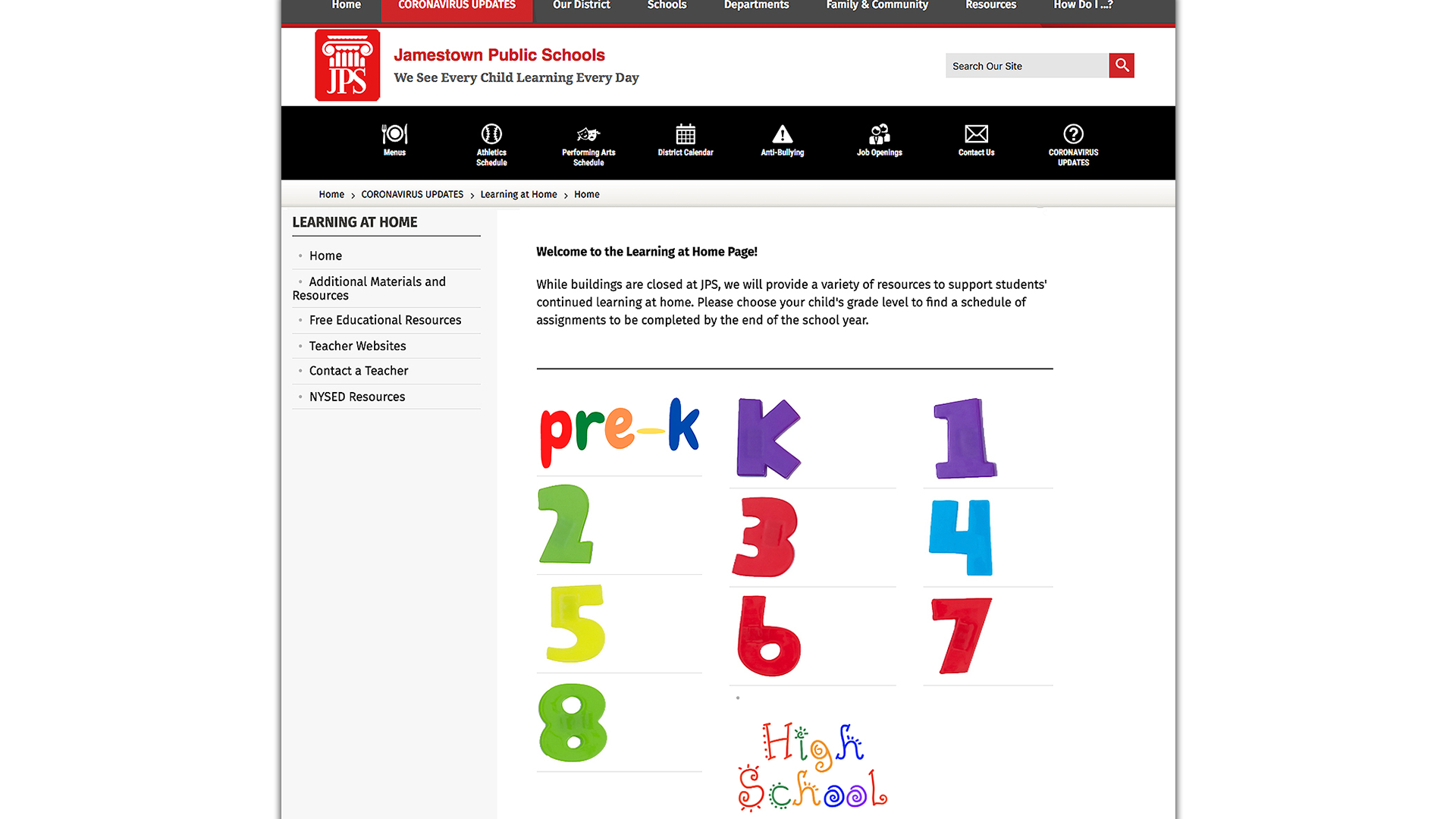 Jamestown Schools Launch New Learning At Home Website