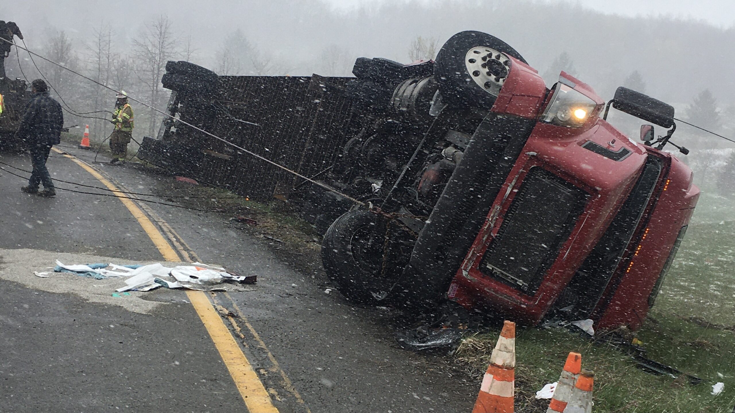 Big Rig Hauling Railroad Car Couplers Overturns On I-86 Near Bemus Point