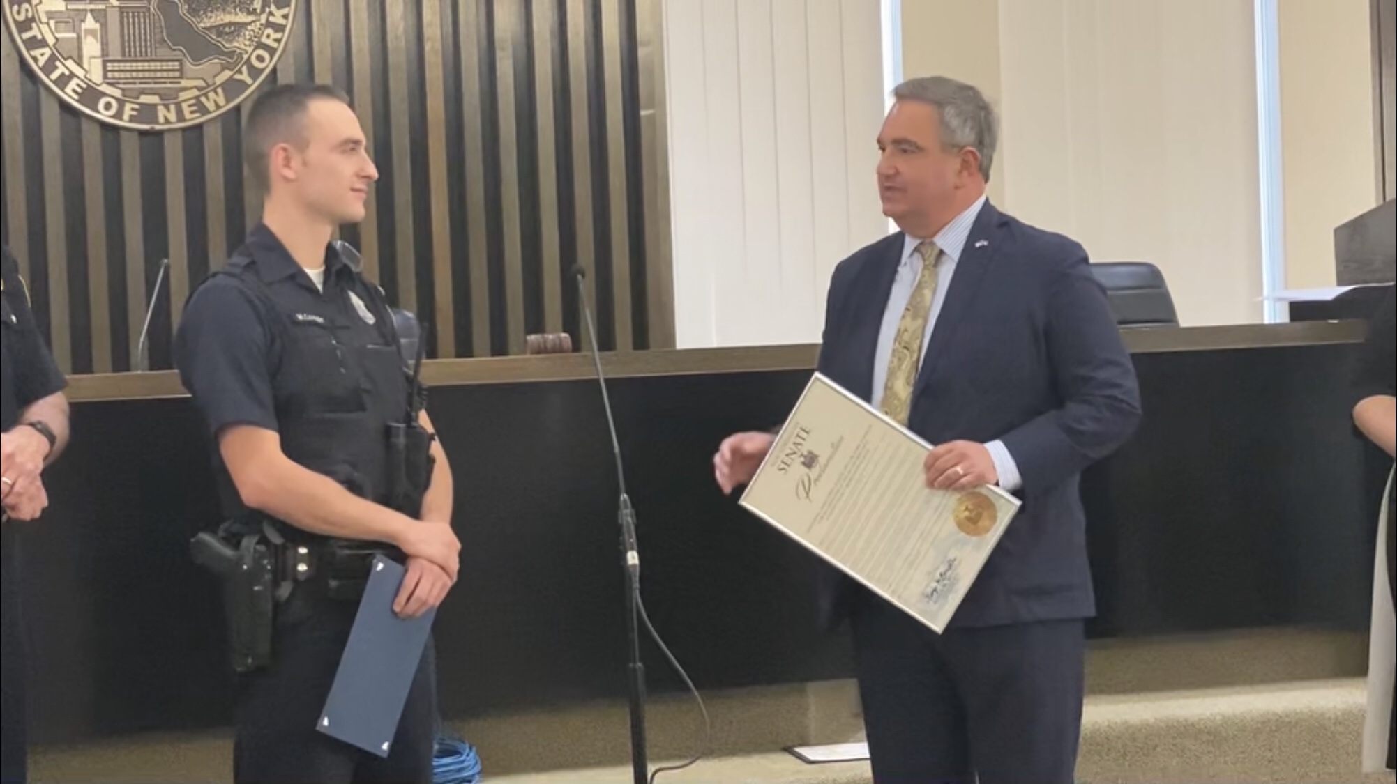 State Senator Presents Commendation To Hero Jamestown Police Officer