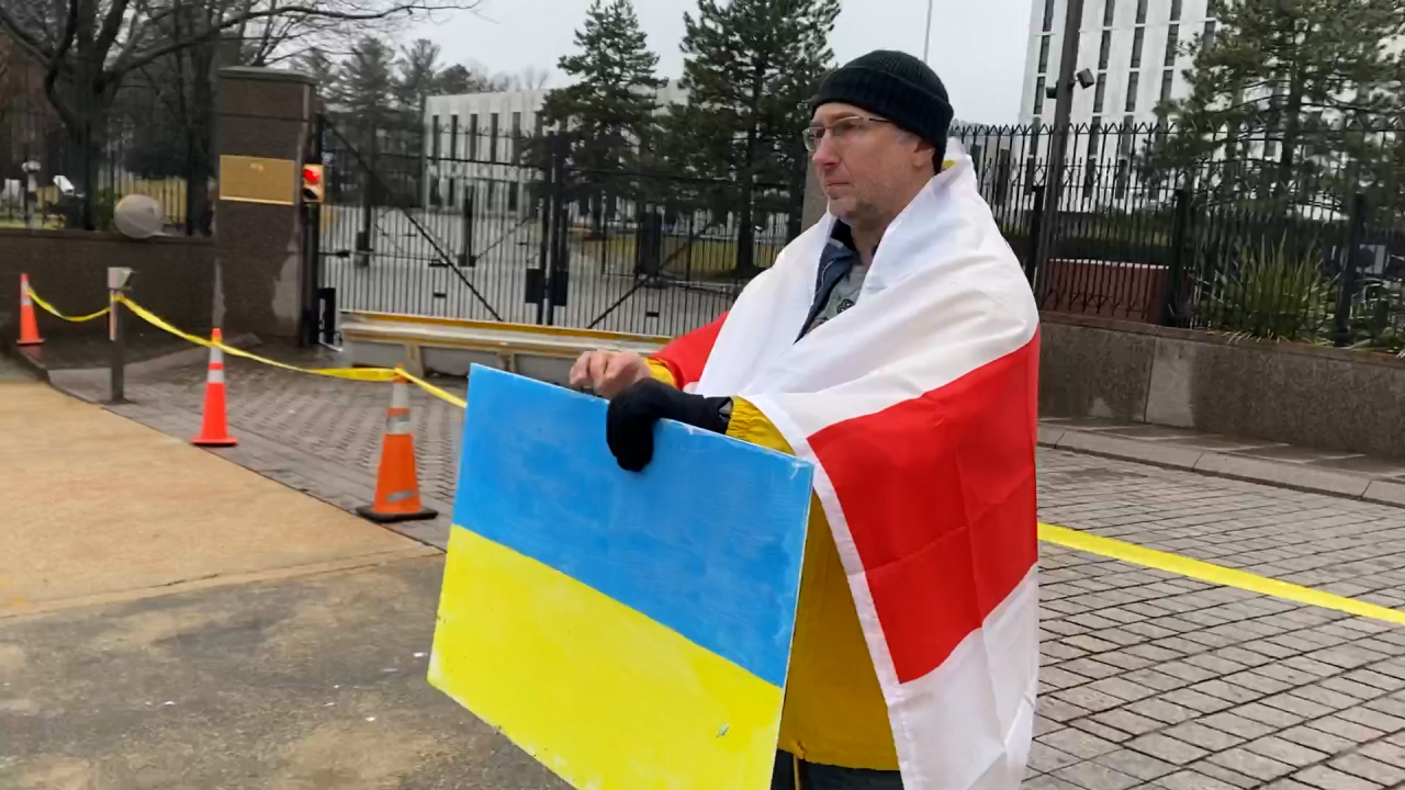 People Protest Ukrainian Conflict Outside Russian Embassy 