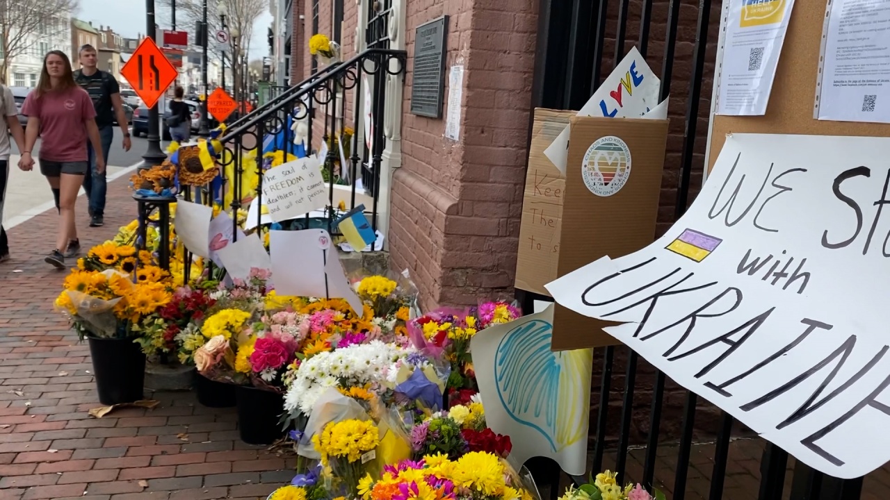 Flowers, Signs Placed Outside Ukraine’s Embassy To Show Support