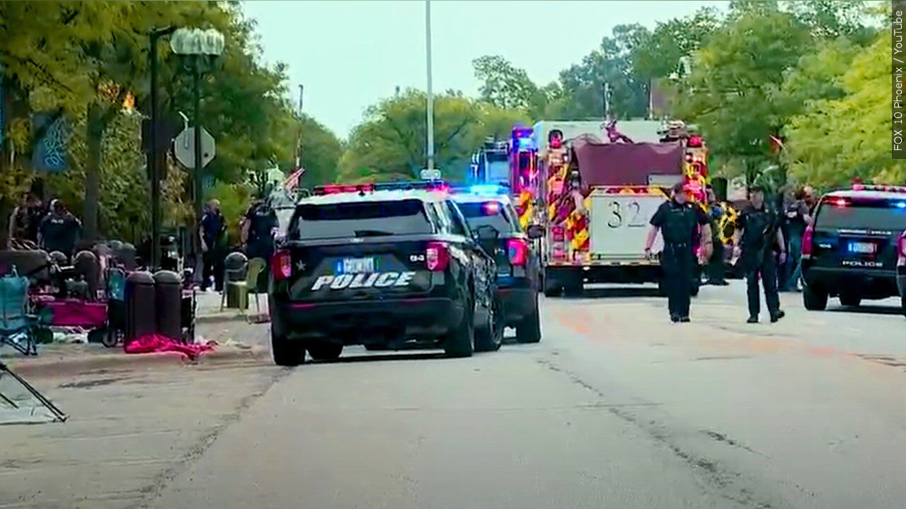 Law enforcement on the scene of a shooting that occurred at a 4th of July parade in Highland Park, Illinois
