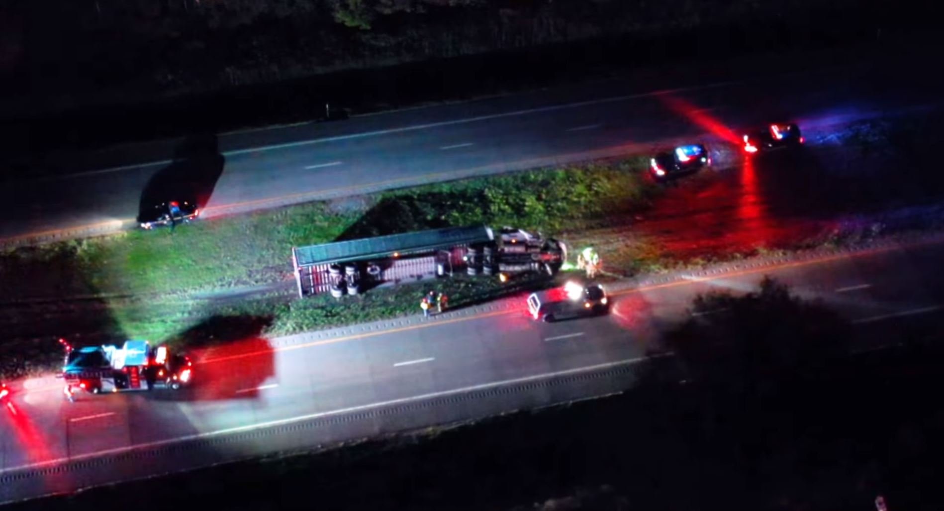 Semi Hauling 40,000lbs of Bananas Overturns on I-86