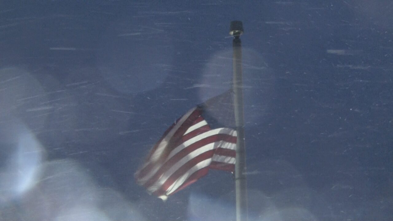 American Flag During WNY Snow Storm In Randolph NY 122322