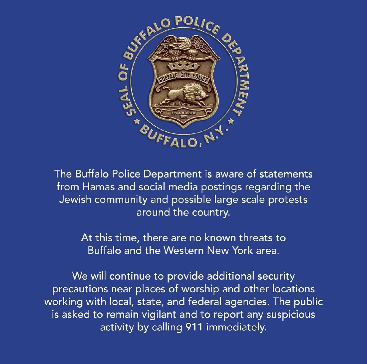 Buffalo Police Monitor Potential Threats to Jewish Community