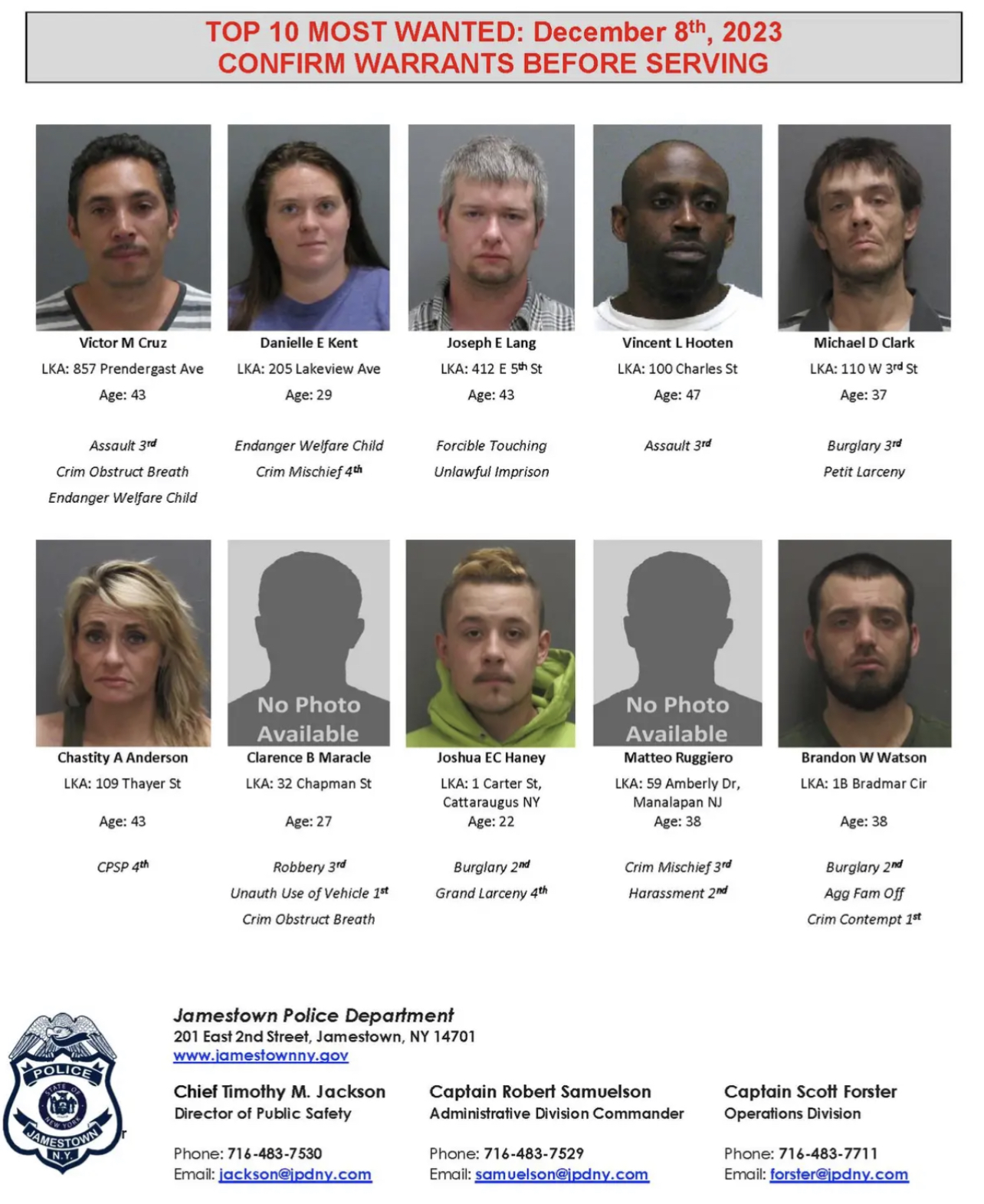 JPD Releases 10 Most Wanted List